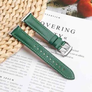 For Samsung Galaxy Watch Fit 3 Leather Sewing Thread Pin Buckle Watch Band(Green)