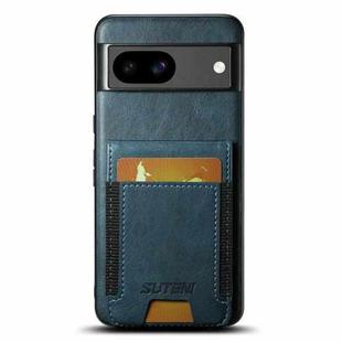 For Google Pixel 8a Suteni H03 Oil Wax Leather Wallet Stand Back Phone Case(Blue)