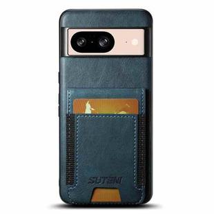 For Google Pixel 8 Suteni H03 Oil Wax Leather Wallet Stand Back Phone Case(Blue)