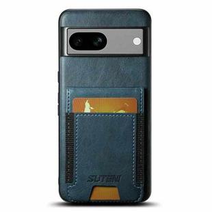 For Google Pixel 7a Suteni H03 Oil Wax Leather Wallet Stand Back Phone Case(Blue)