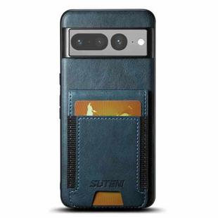 For Google Pixel 7 Pro Suteni H03 Oil Wax Leather Wallet Stand Back Phone Case(Blue)
