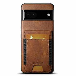 For Google Pixel 6a Suteni H03 Oil Wax Leather Wallet Stand Back Phone Case(Brown)
