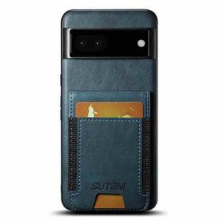 For Google Pixel 6a Suteni H03 Oil Wax Leather Wallet Stand Back Phone Case(Blue)