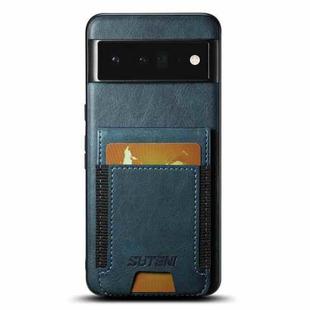For Google Pixel 6 Pro Suteni H03 Oil Wax Leather Wallet Stand Back Phone Case(Blue)