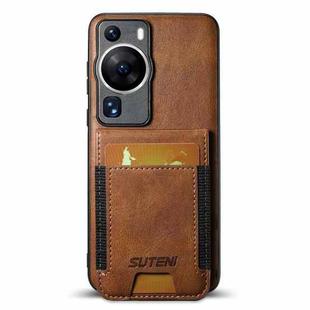 For Huawei P60 Pro Suteni H03 Oil Wax Leather Wallet Stand Back Phone Case(Brown)