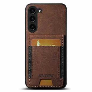 For Samsuny Galaxy S23+ 5G Suteni H03 Litchi Leather Card Bag Stand Back Phone Case(Brown)