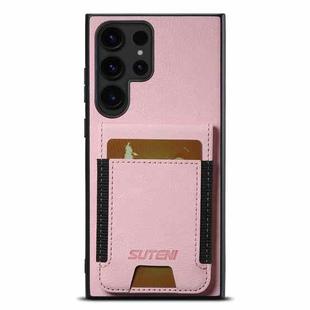 For Samsuny Galaxy S22 Ultra 5G Suteni H03 Litchi Leather Card Bag Stand Back Phone Case(Pink)