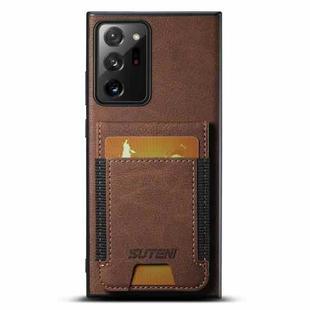 For Samsuny Galaxy Note20 5G Suteni H03 Litchi Leather Card Bag Stand Back Phone Case(Brown)