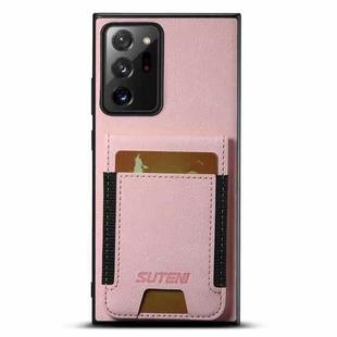 For Samsuny Galaxy Note20 5G Suteni H03 Litchi Leather Card Bag Stand Back Phone Case(Pink)