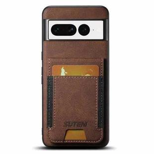 For Google Pixel 7 Suteni H03 Litchi Leather Card Bag Stand Back Phone Case(Brown)