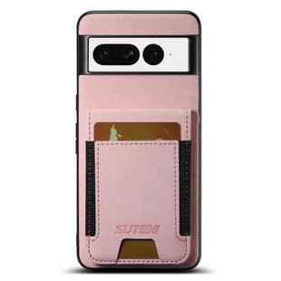 For Google Pixel 7 Suteni H03 Litchi Leather Card Bag Stand Back Phone Case(Pink)