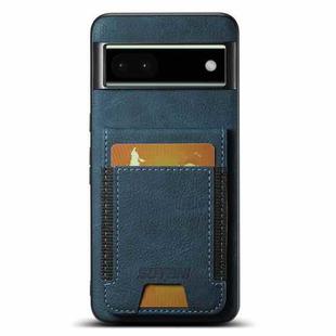 For Google Pixel 6a Suteni H03 Litchi Leather Card Bag Stand Back Phone Case(Blue)