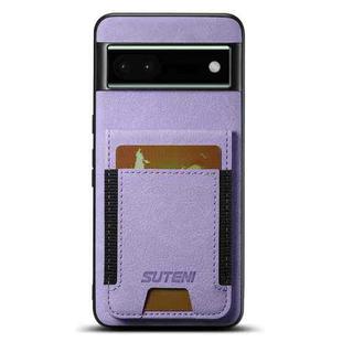 For Google Pixel 6a Suteni H03 Litchi Leather Card Bag Stand Back Phone Case(Purple)