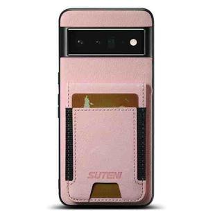 For Google Pixel 6 Pro Suteni H03 Litchi Leather Card Bag Stand Back Phone Case(Pink)