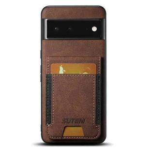 For Google Pixel 6 Suteni H03 Litchi Leather Card Bag Stand Back Phone Case(Brown)