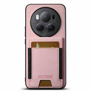 For Honor Magic6 Pro Suteni H03 Litchi Leather Card Bag Stand Back Phone Case(Pink)