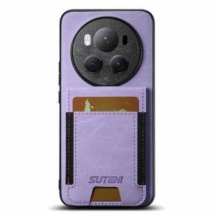 For Honor Magic6 Pro Suteni H03 Litchi Leather Card Bag Stand Back Phone Case(Purple)