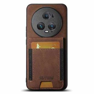 For Honor Magic5 Pro Suteni H03 Litchi Leather Card Bag Stand Back Phone Case(Brown)