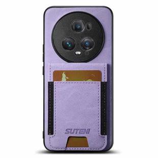 For Honor Magic5 Pro Suteni H03 Litchi Leather Card Bag Stand Back Phone Case(Purple)