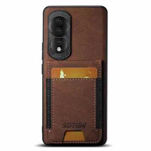 For Honor 80 Suteni H03 Litchi Leather Card Bag Stand Back Phone Case(Brown)