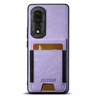 For Honor 80 Suteni H03 Litchi Leather Card Bag Stand Back Phone Case(Purple)