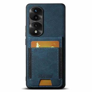 For Honor 70 Pro Suteni H03 Litchi Leather Card Bag Stand Back Phone Case(Blue)