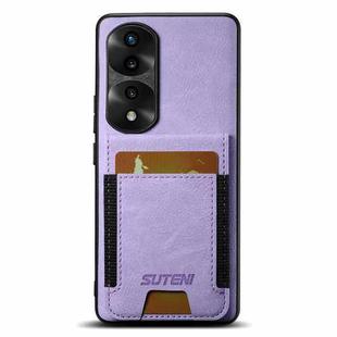 For Honor 70 Pro Suteni H03 Litchi Leather Card Bag Stand Back Phone Case(Purple)