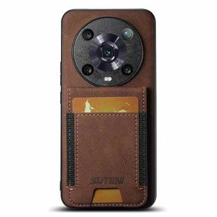 For Honor Magic4 Pro Suteni H03 Litchi Leather Card Bag Stand Back Phone Case(Brown)
