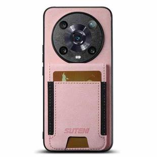 For Honor Magic4 Pro Suteni H03 Litchi Leather Card Bag Stand Back Phone Case(Pink)