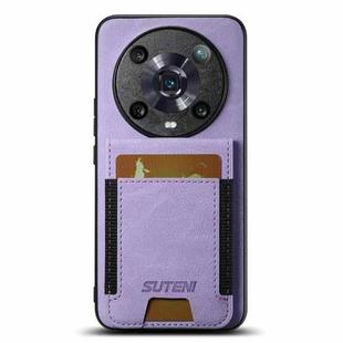 For Honor Magic4 Pro Suteni H03 Litchi Leather Card Bag Stand Back Phone Case(Purple)