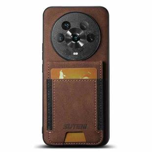 For Honor Magic4 Suteni H03 Litchi Leather Card Bag Stand Back Phone Case(Brown)