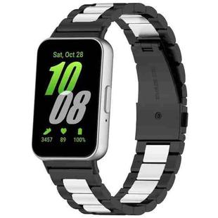 For Samsung Galaxy Fit 3 SM-R390 Three Bead Stainless Steel Metal Watch Band(Black+Silver)