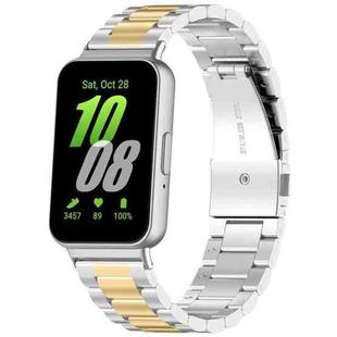 For Samsung Galaxy Fit 3 SM-R390 Three Bead Stainless Steel Metal Watch Band(Silver+Gold)