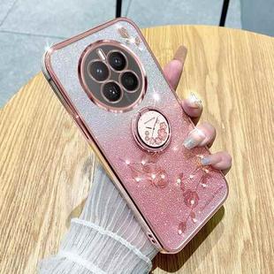 For Realme 12 Pro+ Gradient Glitter Immortal Flower Ring All-inclusive Phone Case(Pink)