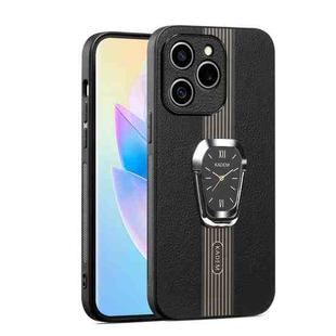 For Realme C63 Magnetic Litchi Leather Back Phone Case with Holder(Black)