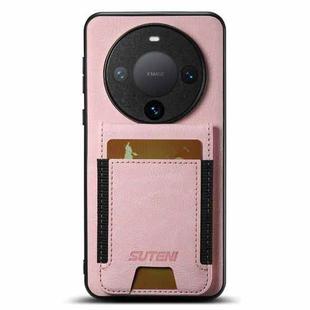 For Huawei Mate 60 Pro+ Suteni H03 Litchi Leather Card Bag Stand Back Phone Case(Pink)