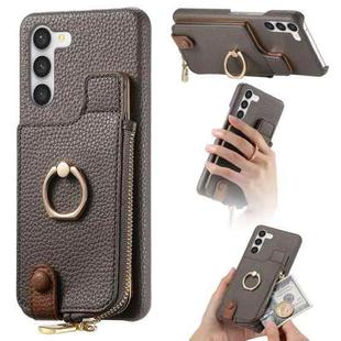For Samsung Galaxy S23+ 5G Litchi Leather Oil Edge Ring Zipper Wallet Back Phone Case(Grey)