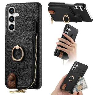 For Samsung Galaxy S23 FE 5G Litchi Leather Oil Edge Ring Zipper Wallet Back Phone Case(Black)