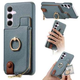 For Samsung Galaxy A55 5G Litchi Leather Oil Edge Ring Zipper Wallet Back Phone Case(Blue)