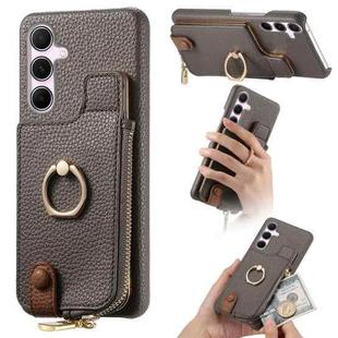 For Samsung Galaxy A55 5G Litchi Leather Oil Edge Ring Zipper Wallet Back Phone Case(Grey)