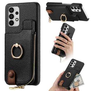 For Samsung Galaxy A52 Litchi Leather Oil Edge Ring Zipper Wallet Back Phone Case(Black)