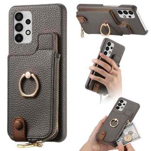 For Samsung Galaxy A52 Litchi Leather Oil Edge Ring Zipper Wallet Back Phone Case(Grey)