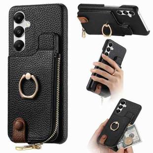 For Samsung Galaxy A35 Litchi Leather Oil Edge Ring Zipper Wallet Back Phone Case(Black)