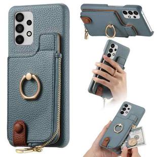 For Samsung Galaxy A32 5G Litchi Leather Oil Edge Ring Zipper Wallet Back Phone Case(Blue)