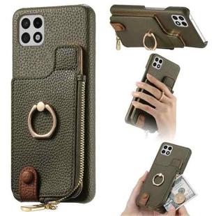 For Samsung Galaxy A22 5G Litchi Leather Oil Edge Ring Zipper Wallet Back Phone Case(Green)