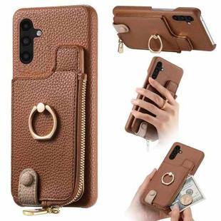 For Samsung Galaxy A13 5G Litchi Leather Oil Edge Ring Zipper Wallet Back Phone Case(Brown)