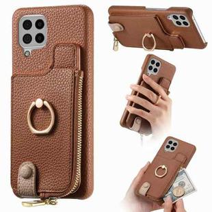 For Samsung Galaxy A12 5G Litchi Leather Oil Edge Ring Zipper Wallet Back Phone Case(Brown)