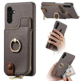 For Samsung Galaxy A04s Litchi Leather Oil Edge Ring Zipper Wallet Back Phone Case(Grey)