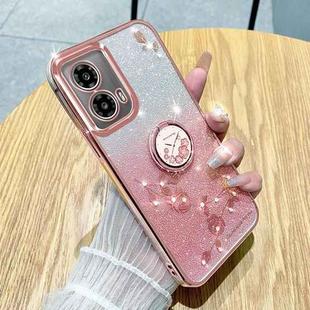 For Motorola Moto G34 Gradient Glitter Immortal Flower Ring All-inclusive Phone Case(Pink)