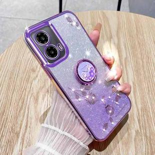 For Motorola Edge 50 Fusion Gradient Glitter Immortal Flower Ring All-inclusive Phone Case(Purple)
